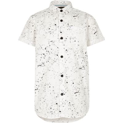 Boys white paint splatter short sleeve shirt